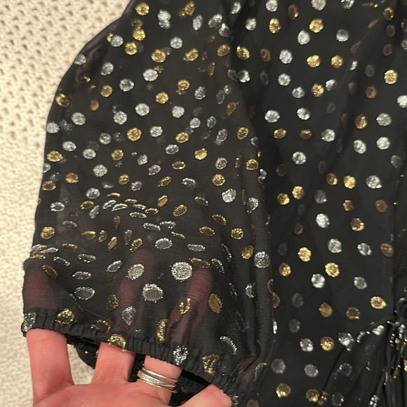 Reformation Womens Wrap Blouse Polka Dot Sheer Long Sleeve V-Neck Top Black Med - Picture 2 of 10